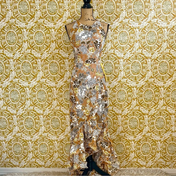 NWT Bronx And Banco Sicilia Floral Multi Lace Ruffle High-Low Gown Dress Sz XS - Picture 6 of 14